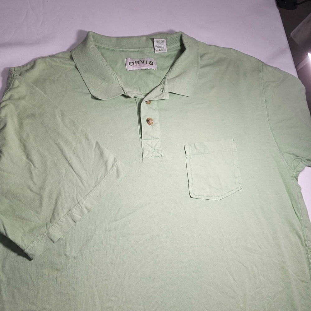Orvis Mens Large Polo Shirt Sage Green Short Sleeve Cotton Pocket RN 70534